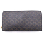 Celine Triomphe Zip Around Wallet Card Case Black Leather Gold