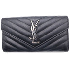 Saint Laurent Paris Cassandra Logo Plate Chez Blanc Stitch Leather Large Flap