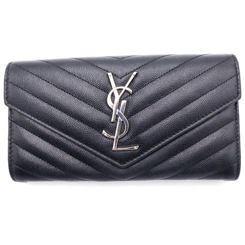 Saint Laurent Paris Cassandra Logo Plate Chez Blanc Stitch Leather Large Flap