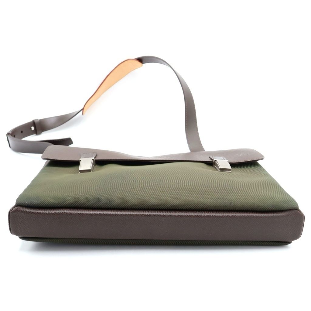 Louis Vuitton Sarah Tov GM Taiga Leather Canvas Shoulder Bag Brown Green — view 4