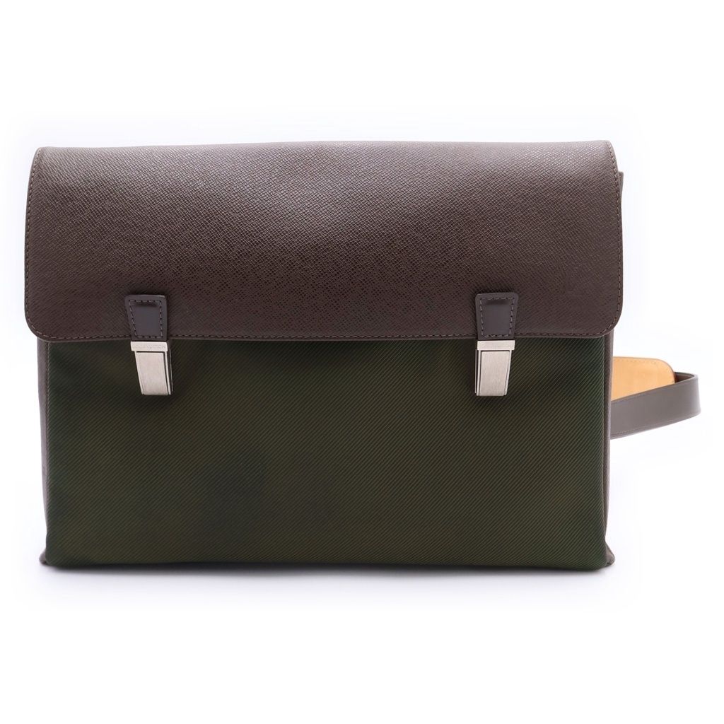 Louis Vuitton Sarah Tov GM Taiga Leather Canvas Shoulder Bag Brown Green