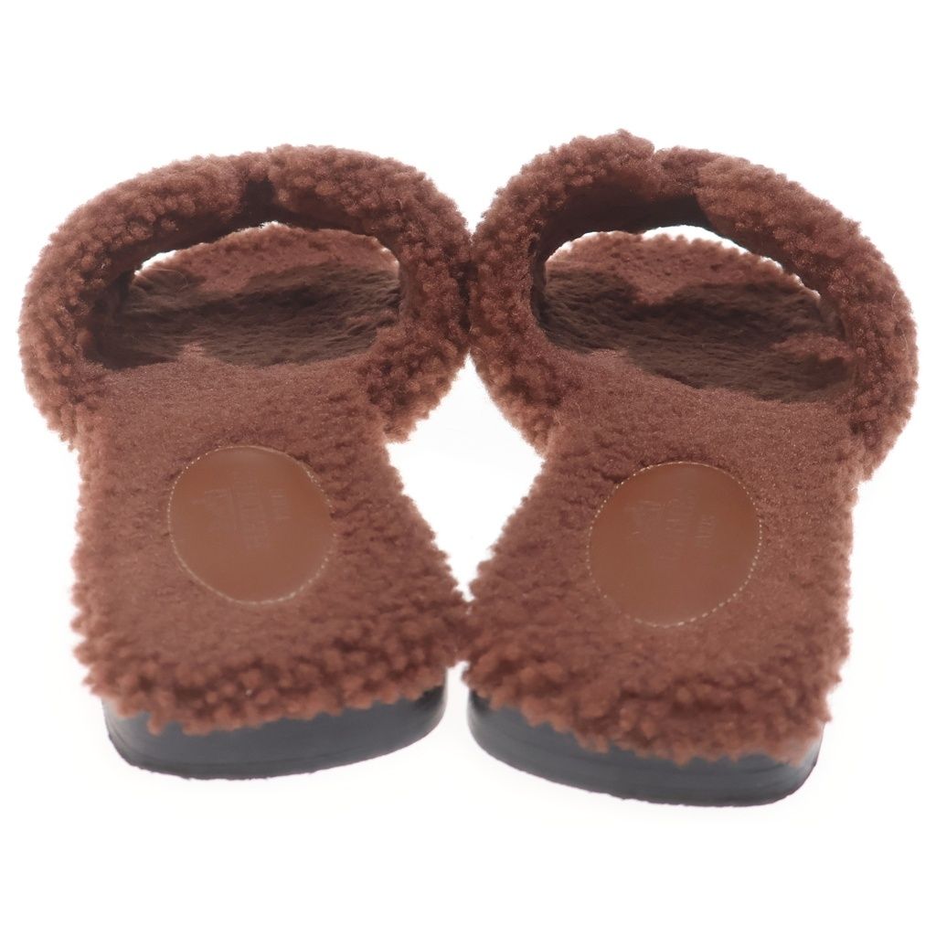 Hermes Oran Fleece Sandals Brown — view 3