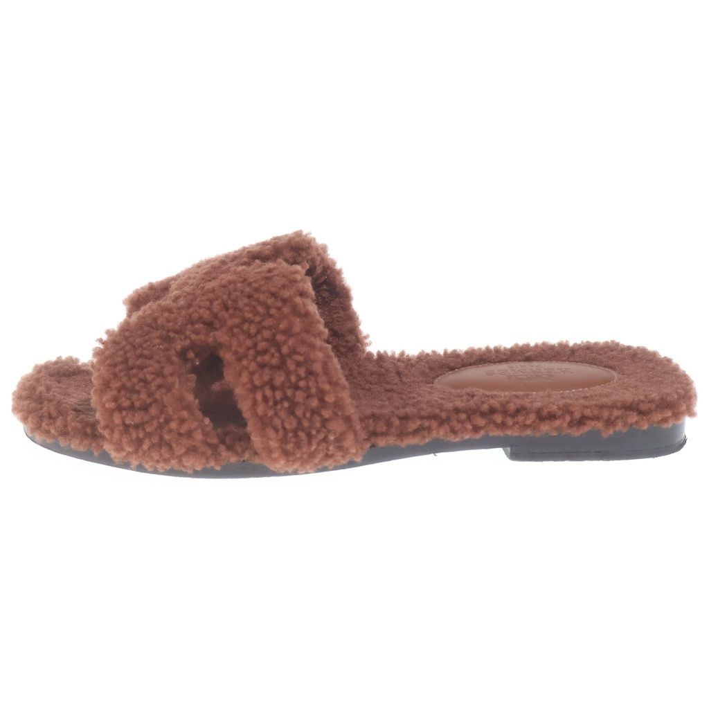 Hermes Oran Fleece Sandals Brown
