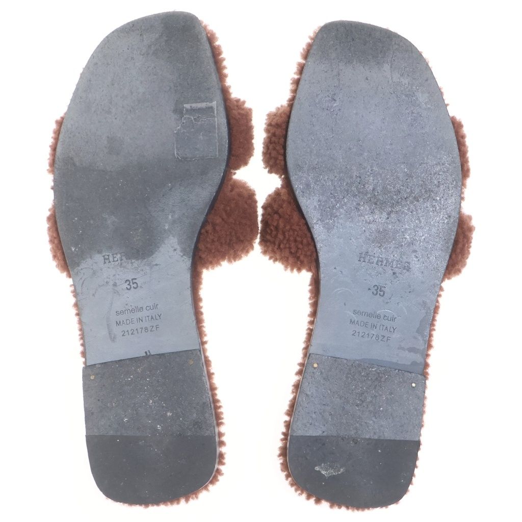 Hermes Oran Fleece Sandals Brown — view 5