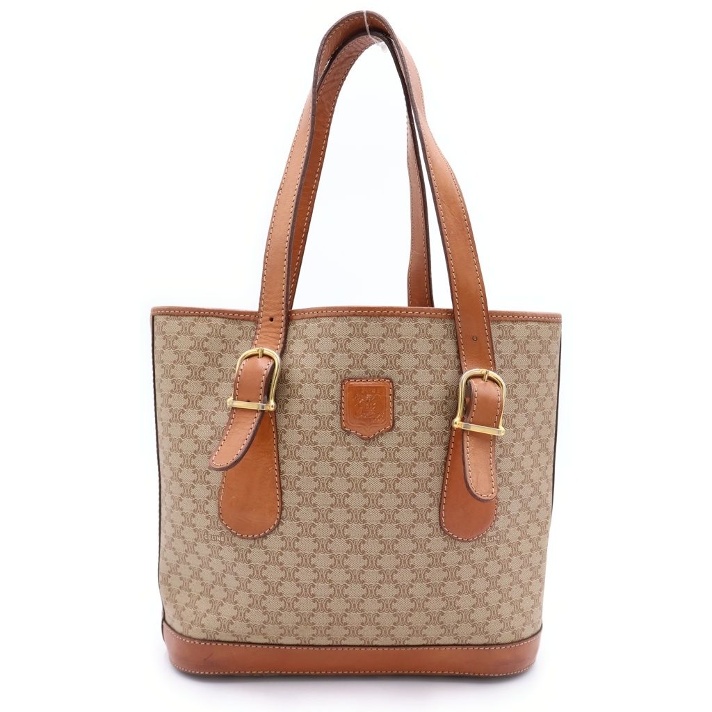 Celine Macadam Handbag Beige Leather Gold