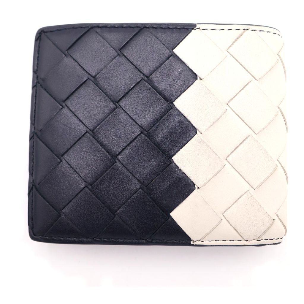 Bottega Veneta Intrecciato Bicolor Bifold Wallet Leather Black White — view 2