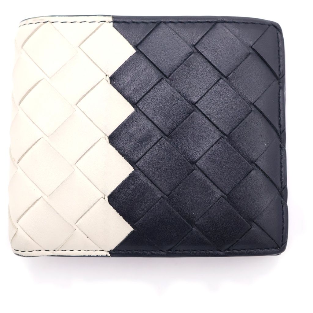 Bottega Veneta Intrecciato Bicolor Bifold Wallet Leather Black White