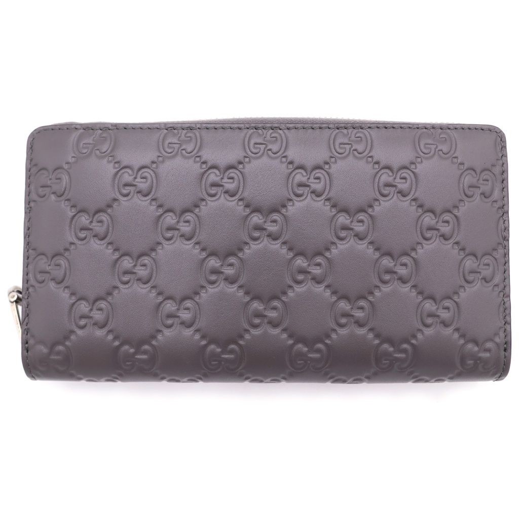 Gucci GG Emblem Zip Around Wallet Card Case Gray Leather Silver