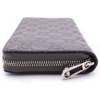 Gucci GG Emblem Zip Around Wallet Card Case Gray Leather Silver — view 3