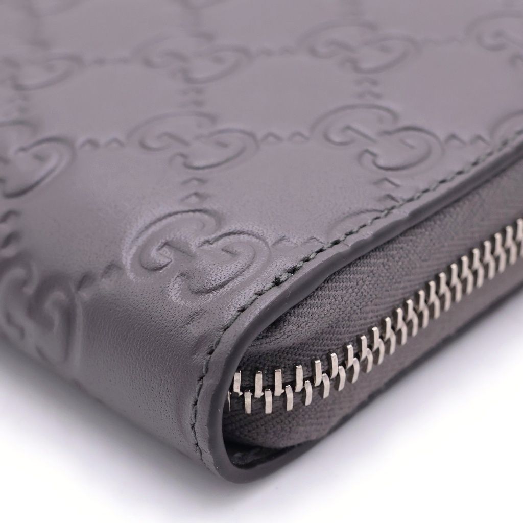 Gucci GG Emblem Zip Around Wallet Card Case Gray Leather Silver — view 5