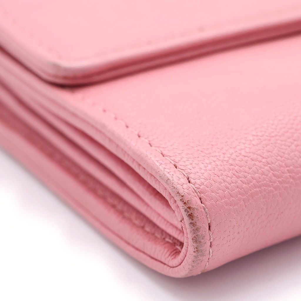 Chanel CC Logo Camellia Lambskin Flap Wallet Fold Pink — view 5