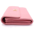 Chanel CC Logo Camellia Lambskin Flap Wallet Fold Pink — view 3