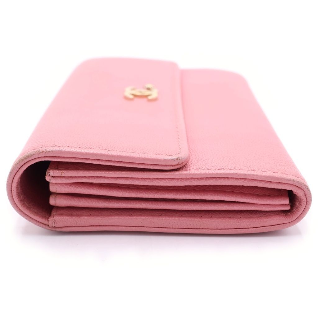 Chanel CC Logo Camellia Lambskin Flap Wallet Fold Pink — view 3