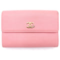 Chanel CC Logo Camellia Lambskin Flap Wallet Fold Pink