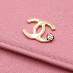 Chanel CC Logo Camellia Lambskin Flap Wallet Fold Pink — view 6