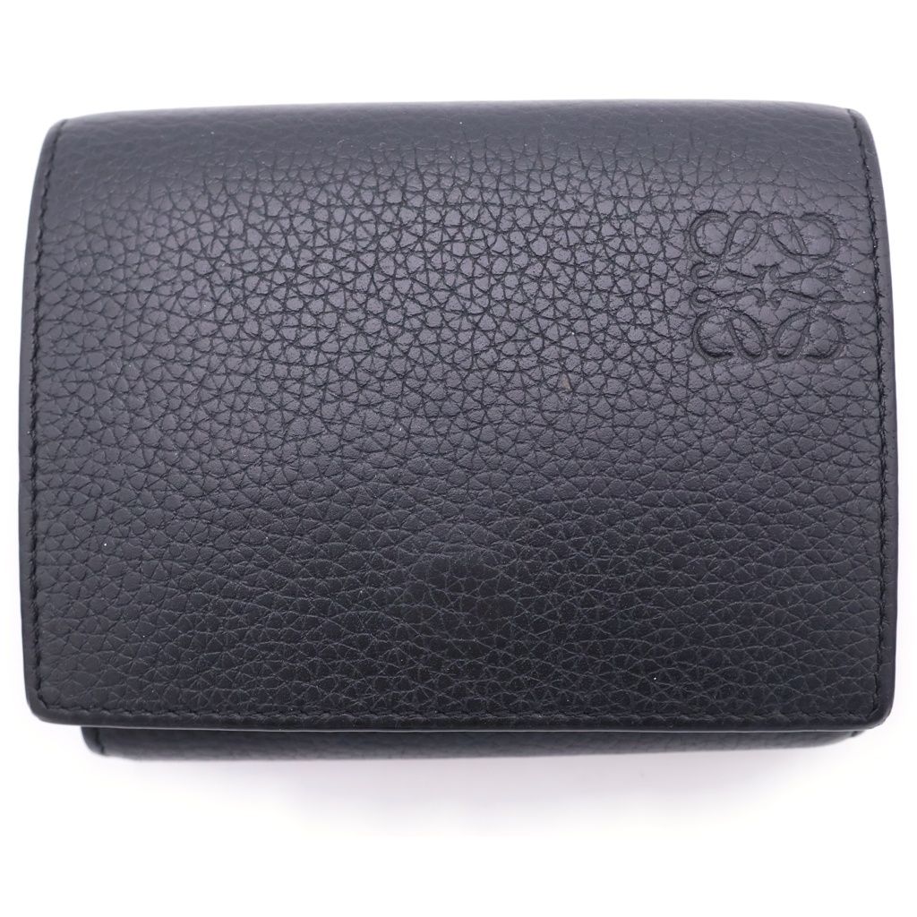 Loewe Anagram Trifo Ledo Wallet Compact Bifold Black Leather Silver