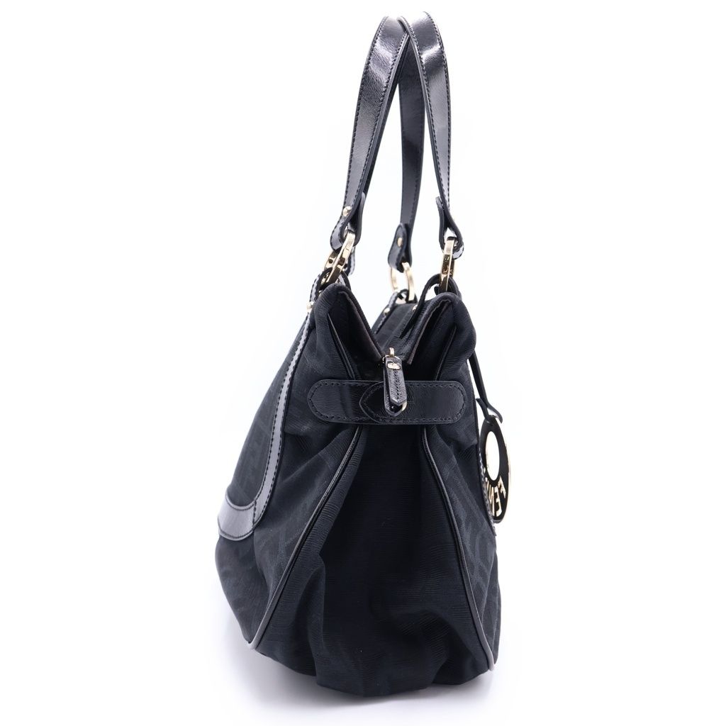 Fendi Zucca Pattern Charm Tote Black Leather Gold — view 3