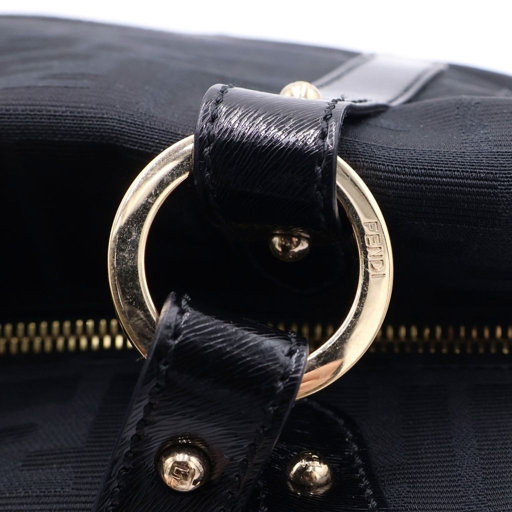 Fendi Zucca Pattern Charm Tote Black Leather Gold — view 7