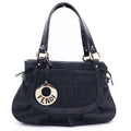Fendi Zucca Pattern Charm Tote Black Leather Gold