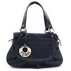 Fendi Zucca Pattern Charm Tote Black Leather Gold