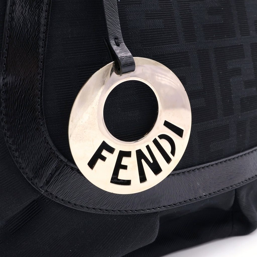 Fendi Zucca Pattern Charm Tote Black Leather Gold — view 6
