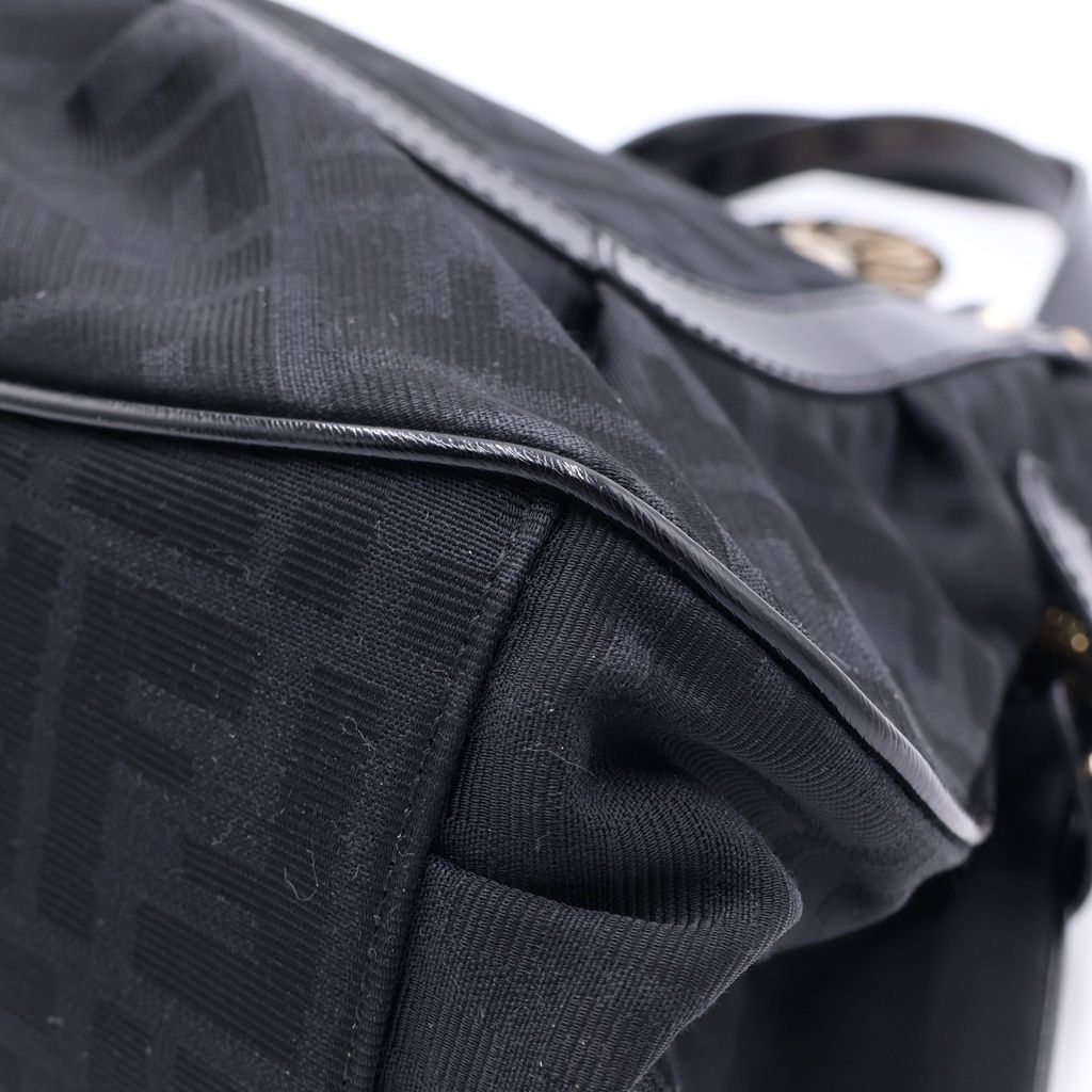 Fendi Zucca Pattern Charm Tote Black Leather Gold — view 5