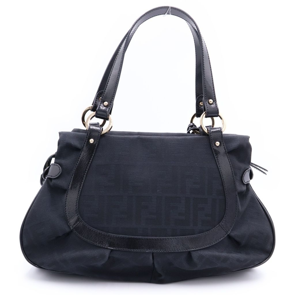 Fendi Zucca Pattern Charm Tote Black Leather Gold — view 2