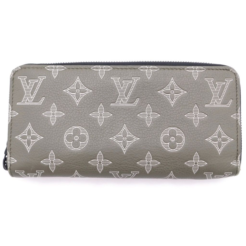 Louis Vuitton Monogram Shadow Zippy Wallet Horizontal Olive Green Silver