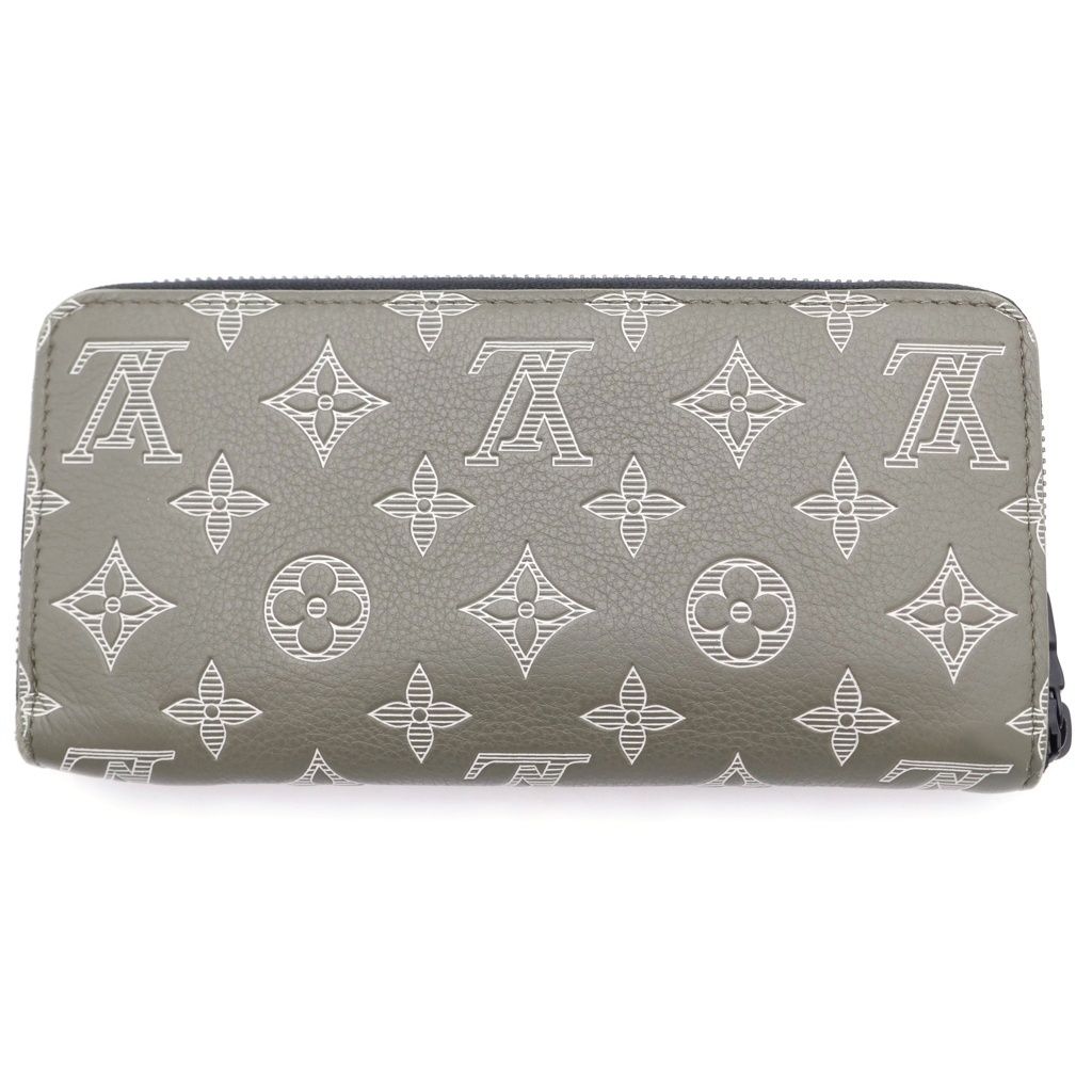 Louis Vuitton Monogram Shadow Zippy Wallet Horizontal Olive Green Silver — view 2