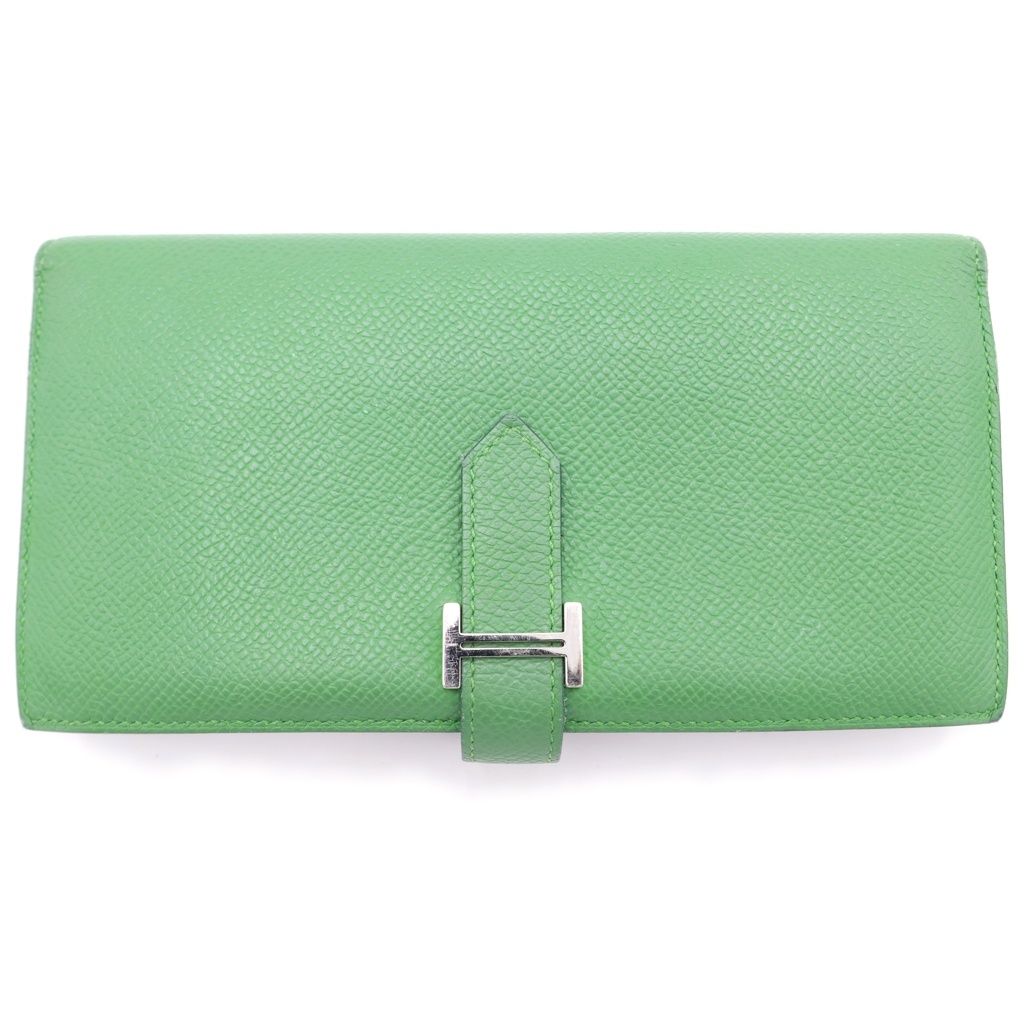 Hermes Bearn Souffle Wallet Card Case Mint Green Togo Silver