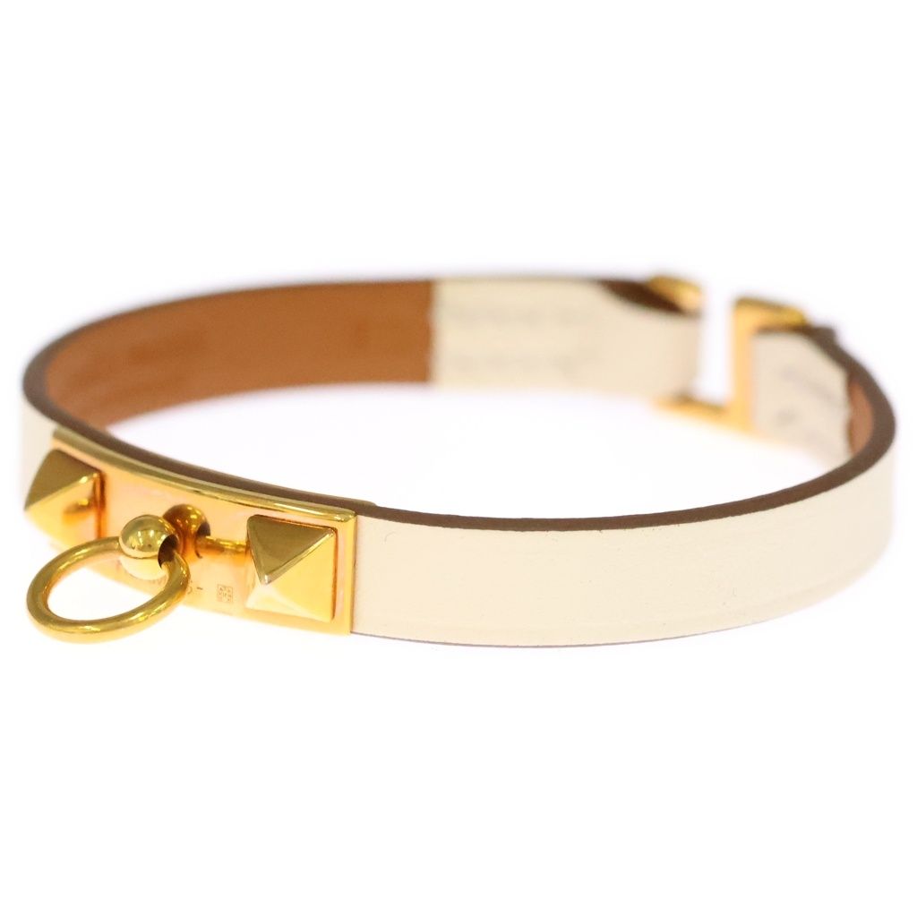 Hermes Mini Rival Leather Bracelet White Gold