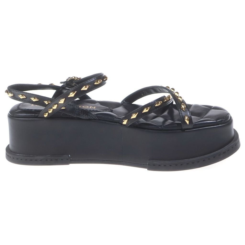 Louis Vuitton Maya Line Studded Leather Platform Sandals Shoes Black — view 6