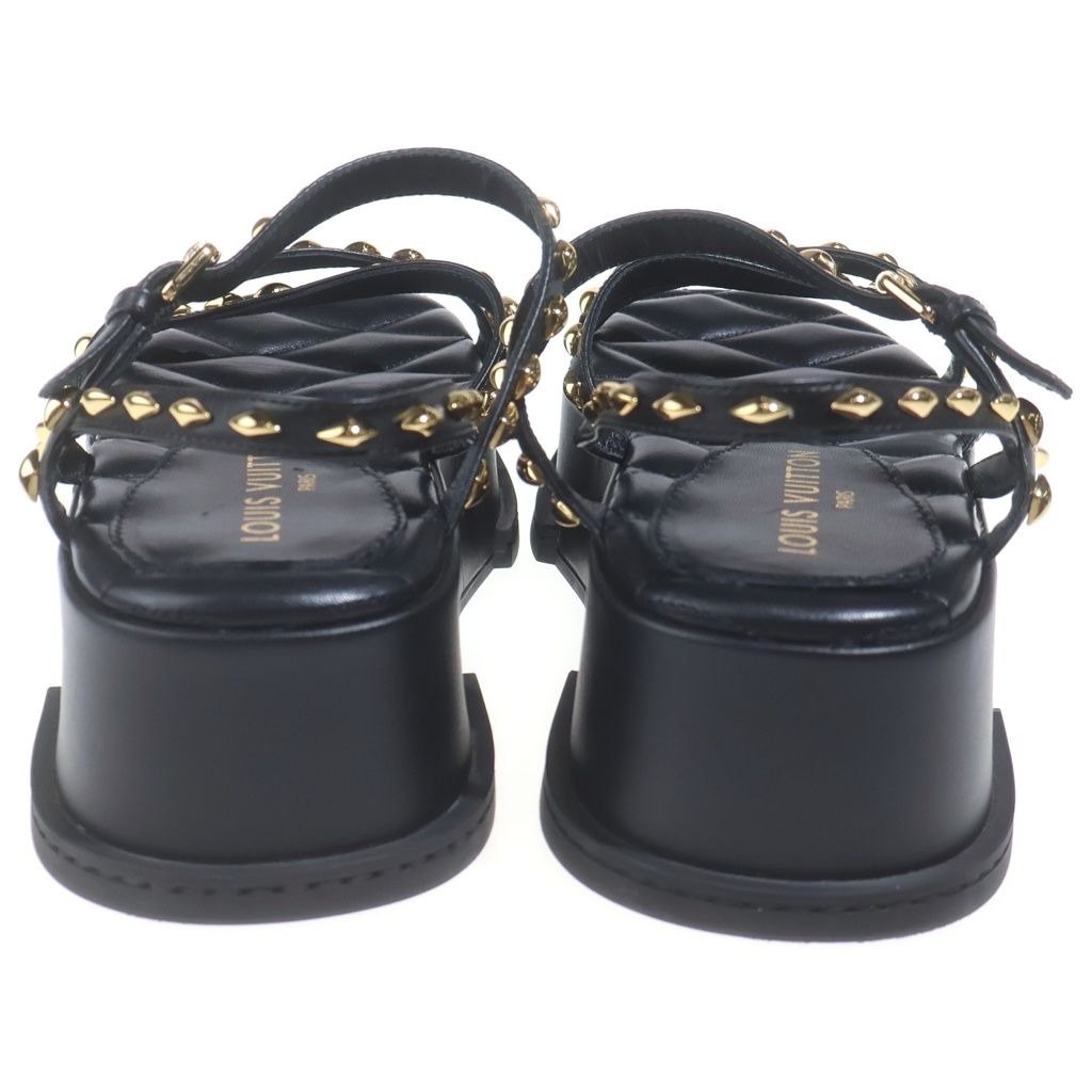 Louis Vuitton Maya Line Studded Leather Platform Sandals Shoes Black — view 3