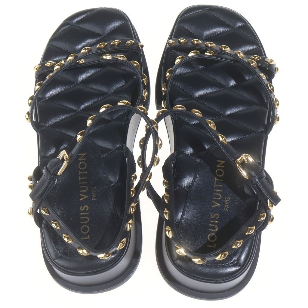 Louis Vuitton Maya Line Studded Leather Platform Sandals Shoes Black — view 4