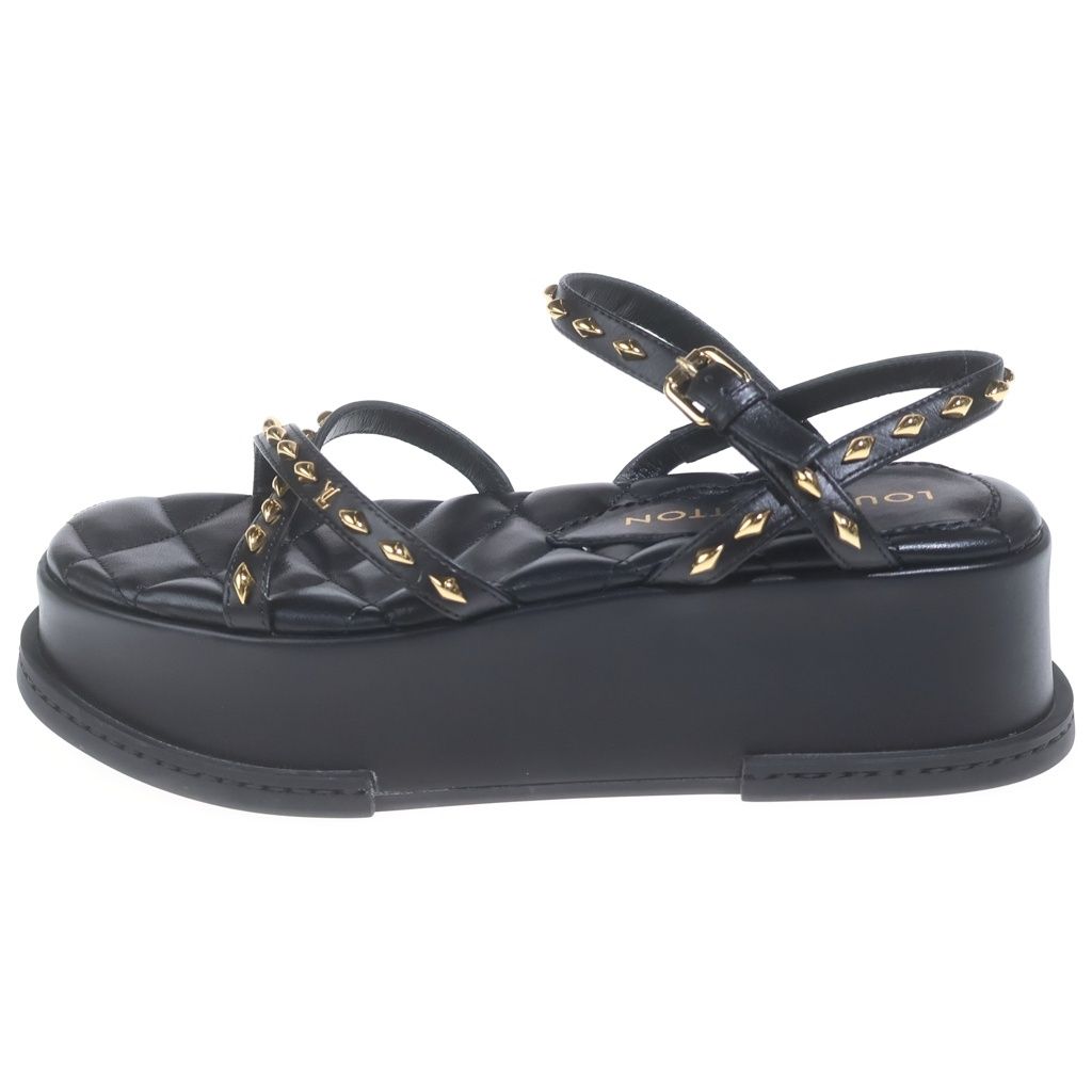 Louis Vuitton Maya Line Studded Leather Platform Sandals Shoes Black