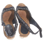 Chanel CC Logo Chain Decoration Wedge Sole Sandals Leather Cork Black Brown — view 4