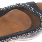 Chanel CC Logo Chain Decoration Wedge Sole Sandals Leather Cork Black Brown — view 6