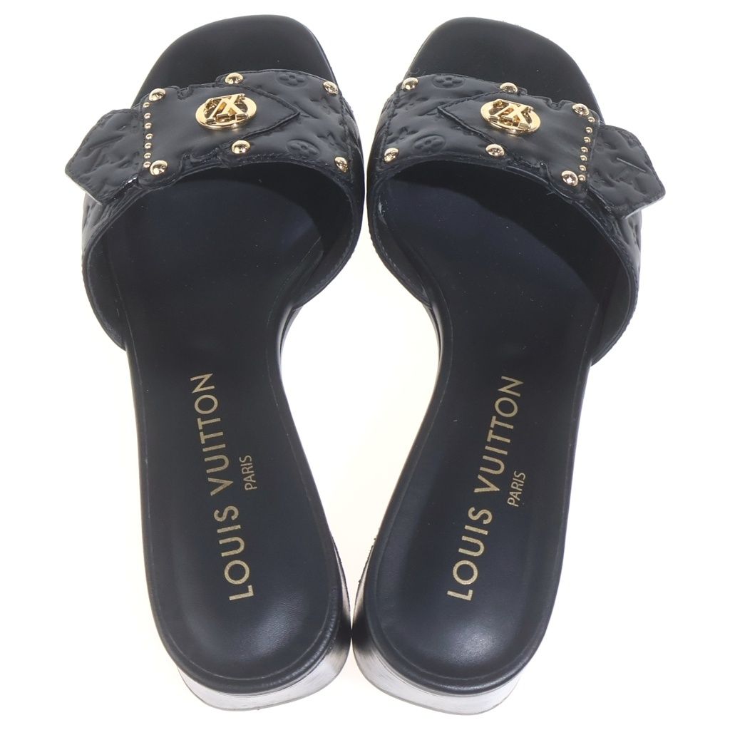 Louis Vuitton Mini Monogram LV Frame Leather Sandals Shoes Mules Black — view 4