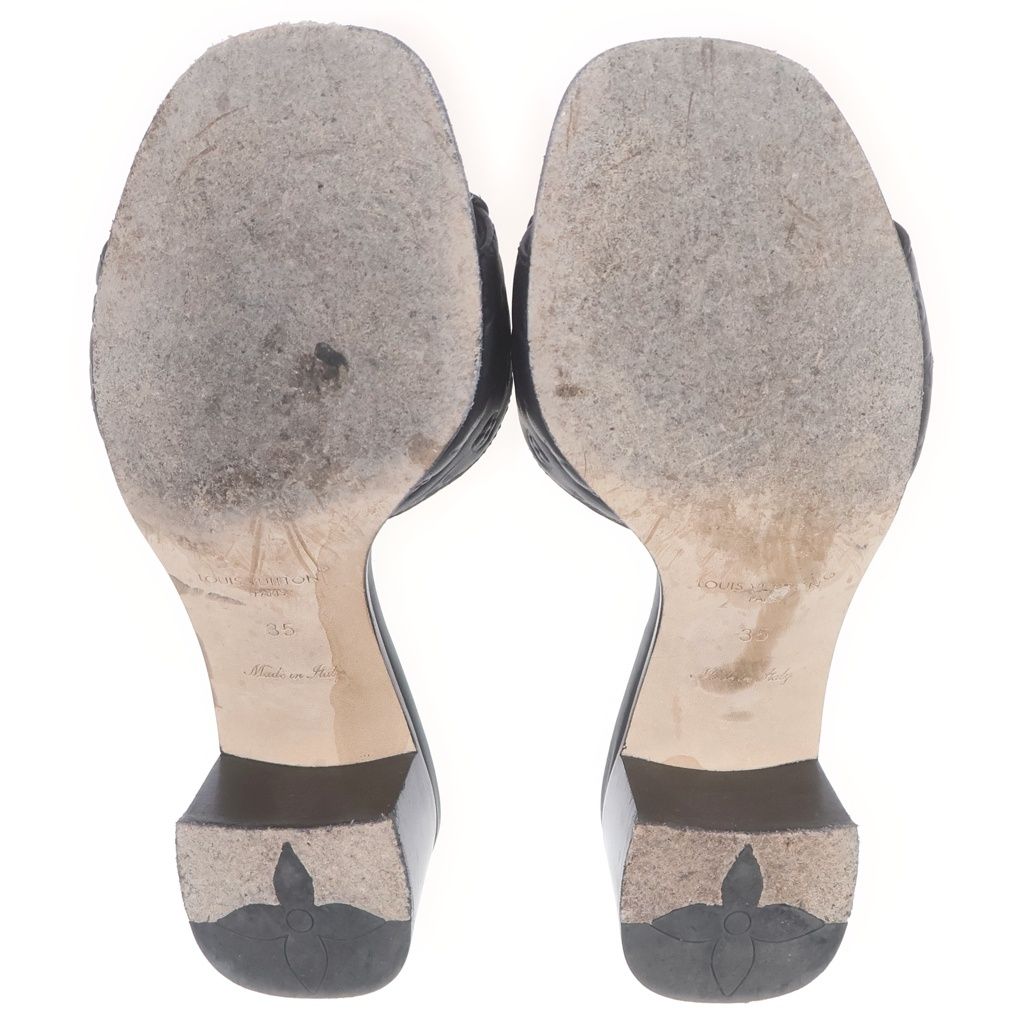 Louis Vuitton Mini Monogram LV Frame Leather Sandals Shoes Mules Black — view 5