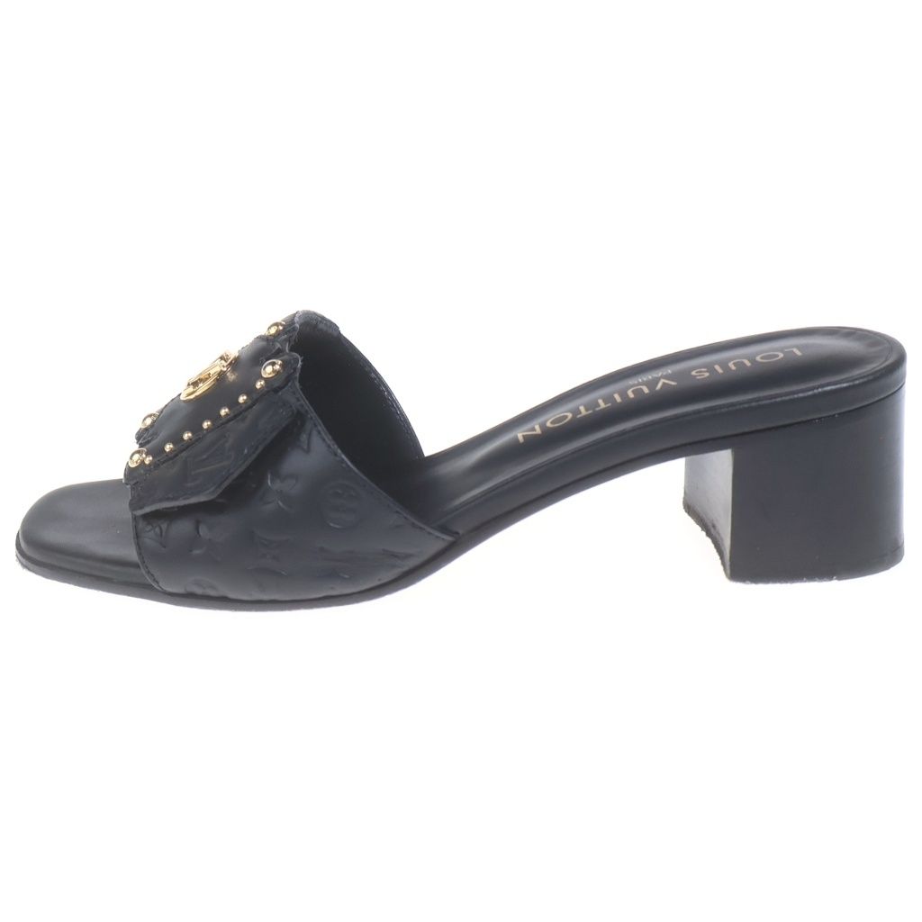 Louis Vuitton Mini Monogram LV Frame Leather Sandals Shoes Mules Black