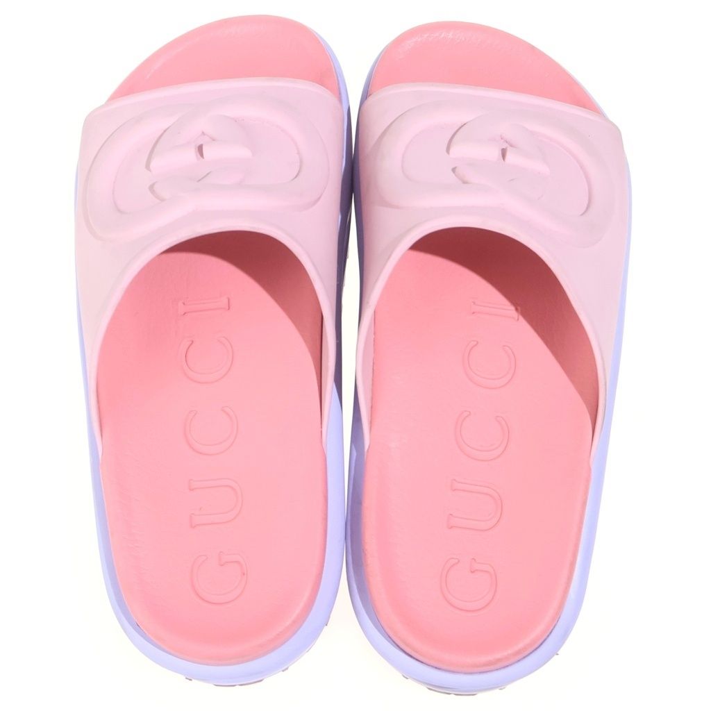 Gucci GG Slide Sandals Platform Rubber Shoes Pink Purple — view 4