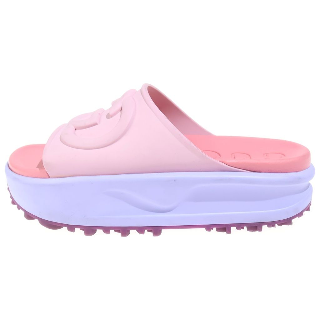 Gucci GG Slide Sandals Platform Rubber Shoes Pink Purple