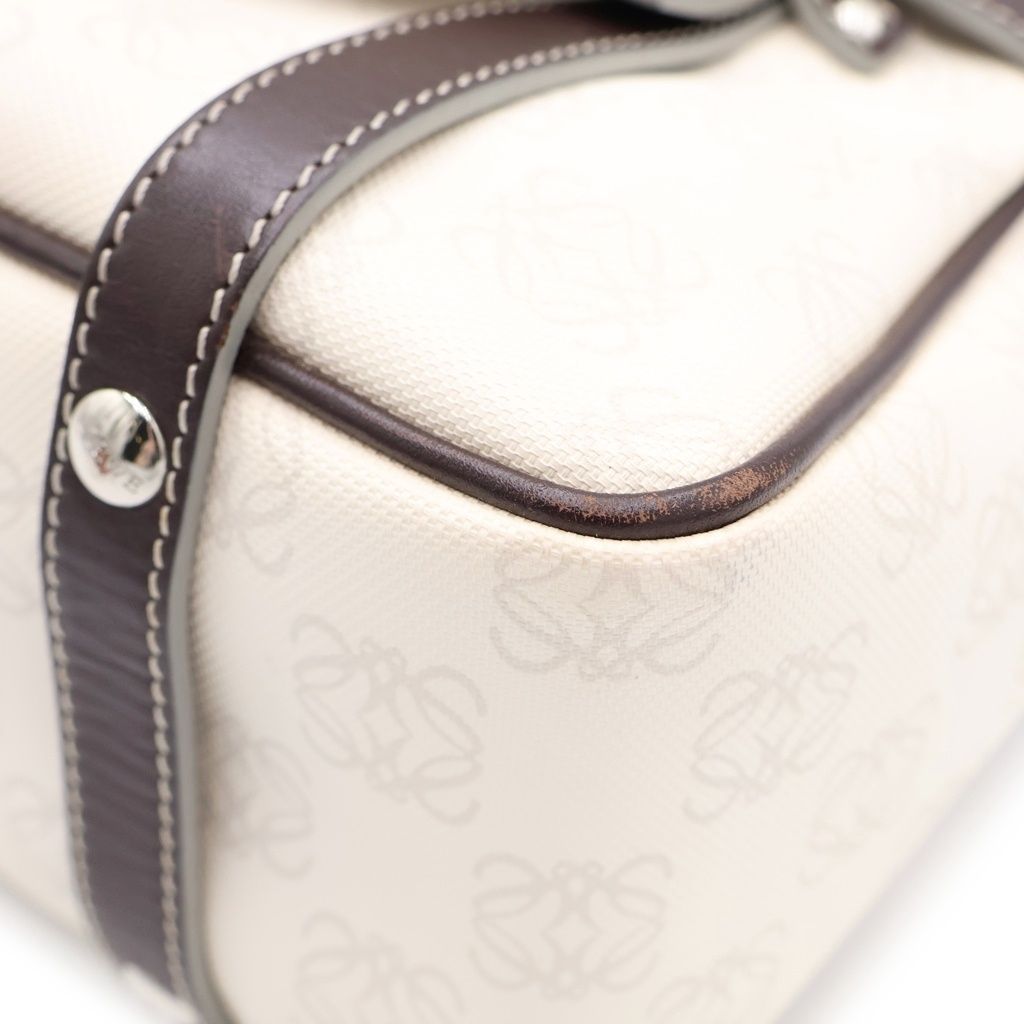 Loewe Repeat Anagram Boston Bag White Brown Leather Silver — view 6