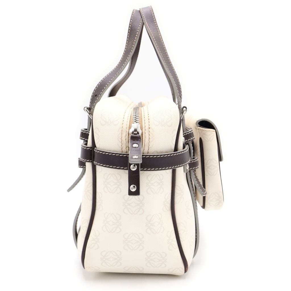 Loewe Repeat Anagram Boston Bag White Brown Leather Silver — view 3