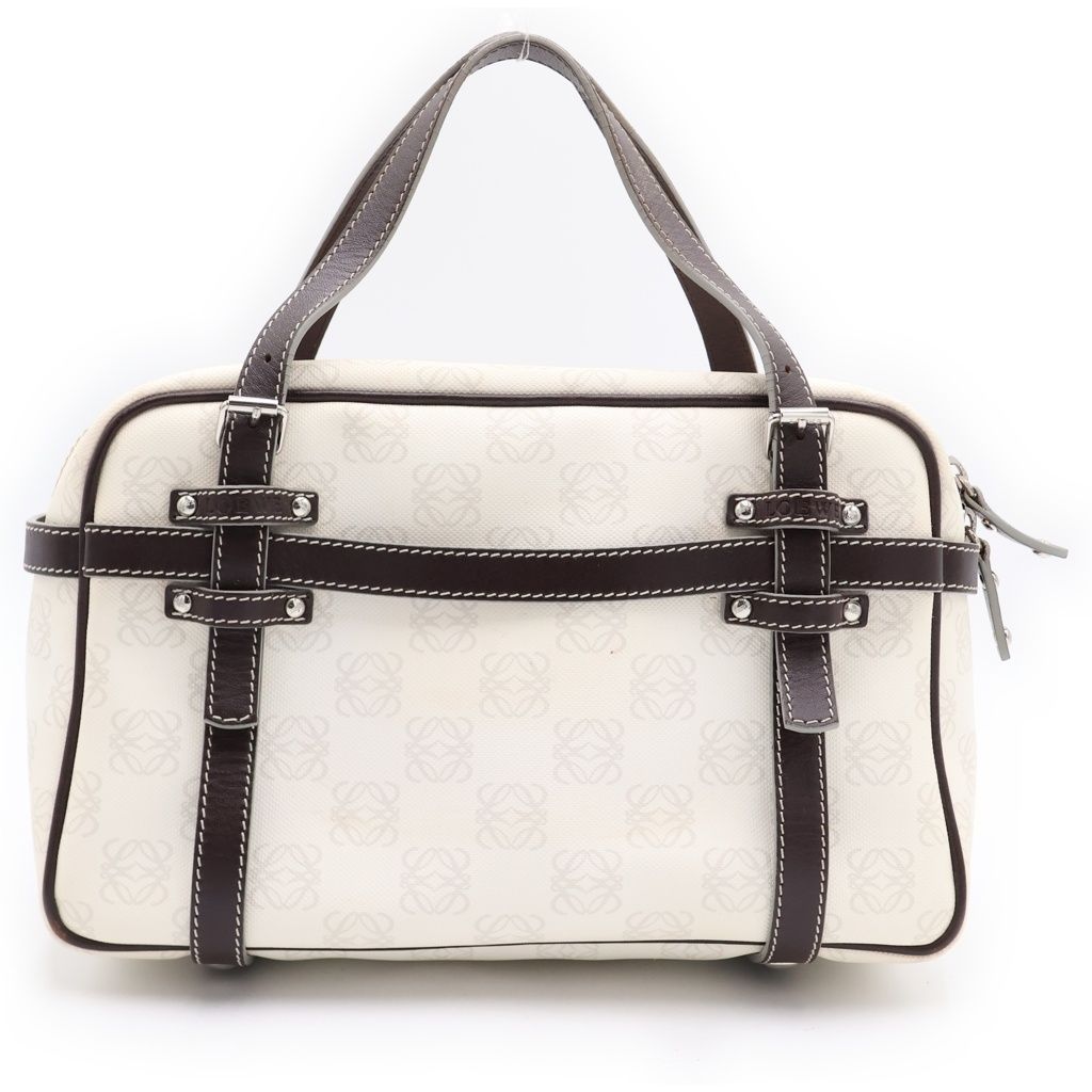 Loewe Repeat Anagram Boston Bag White Brown Leather Silver — view 2