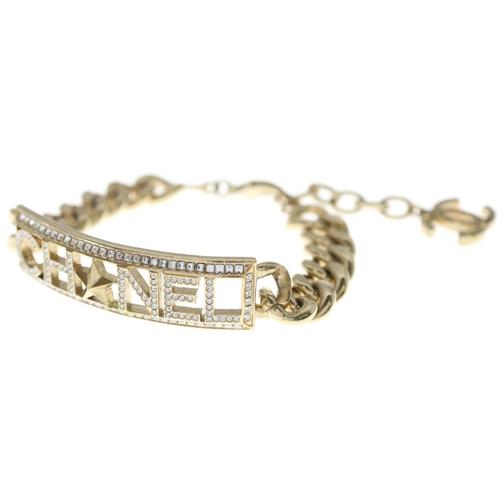 Chanel CC Logo Rhinestone Pharrell Collaboration Bracelet Gold