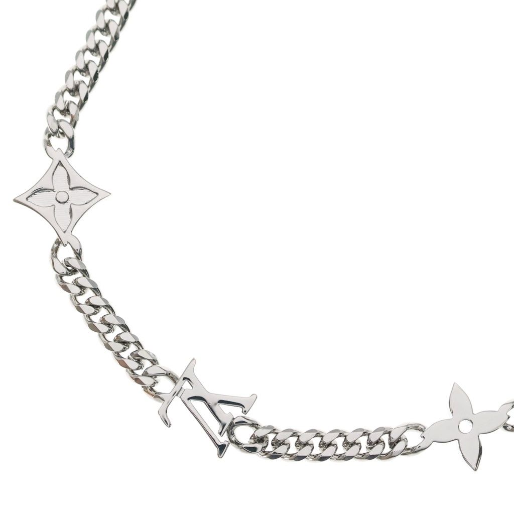 Louis Vuitton Monogram Low LV Initial Chain Necklace Silver