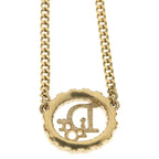 Dior Logo Rhinestone Round Necklace Gold — view 5