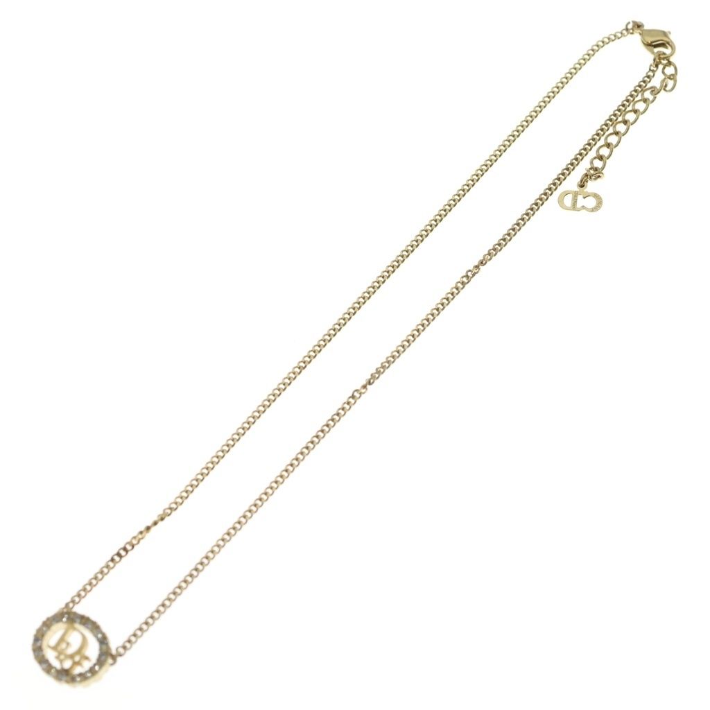 Dior Logo Rhinestone Round Necklace Gold — view 2