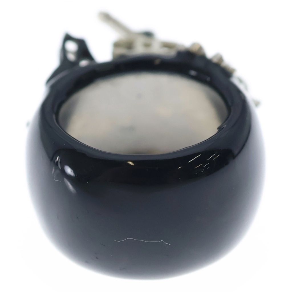 Chanel CC Logo Camellia Eiffel Tower Enamel 13k Ring Black White — view 2